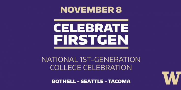 Graphic with words November 8. Celebrate First Gen. National 1st-Generation College Celebration. Bothell Seattle Tacoma