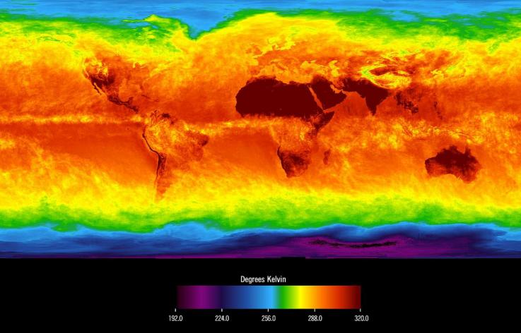 The Global Average Brightness Temperature on a world map The Global Average Brightness Temperature on a world map