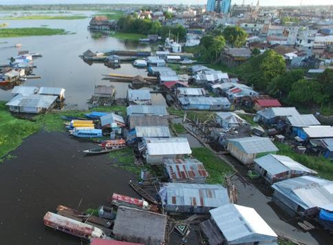 Floating community of Claverito in Iquitos, Peru