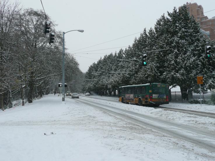 Photo of a snowy road in Seattle