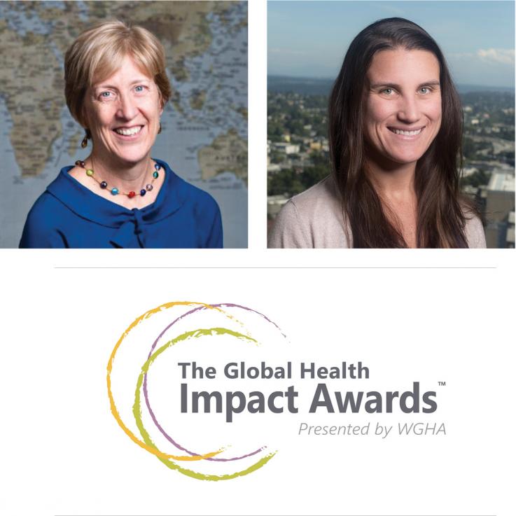 Profile photo of Rachel Nugent and Patricia Pavlinac with the WGHA Global Health Impact Awards logo