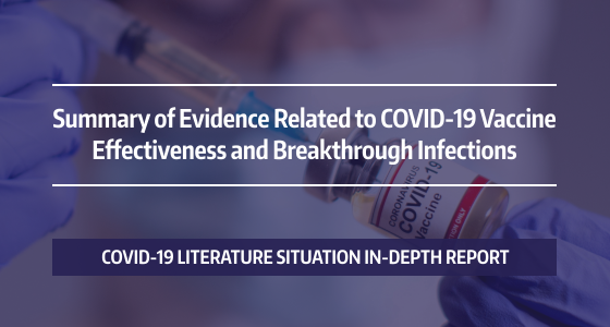 Graphic with the words: Summary of Evidence Related to COVID-19 Vaccine Effectiveness and Breakthrough Infections