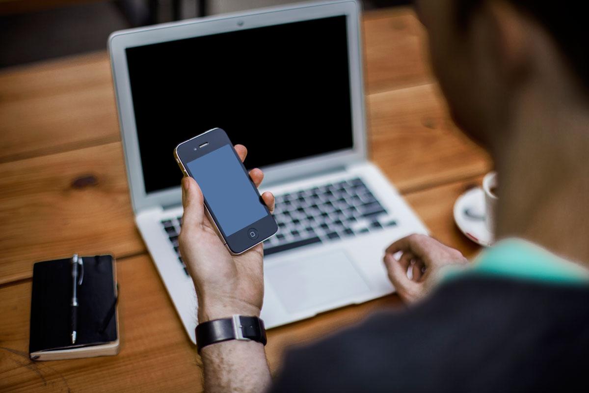 Photo of mobile phone and computer
