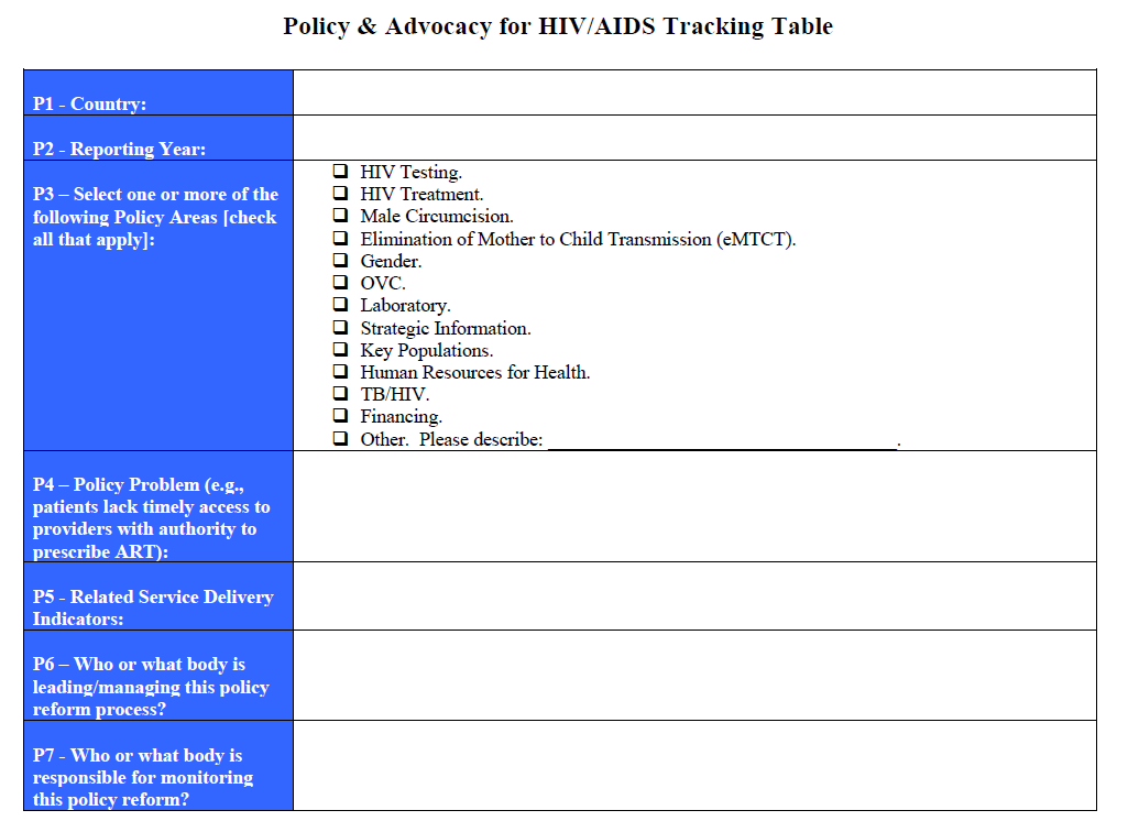policy tracking spreadsheet