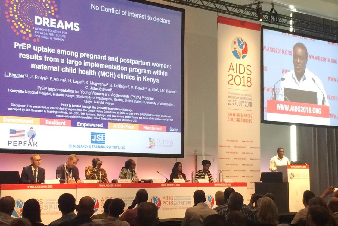 Dr. John Kinuthia presented on the PrIYA program and PrEP uptake among pregnant and postpartum women at the AIDS 2018 conference.